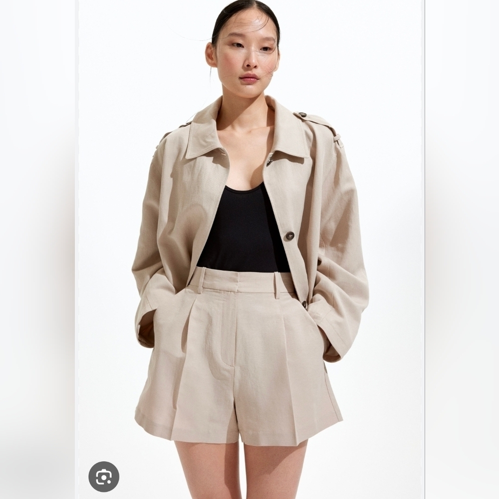 NWT H&M Beige Linen Blend Women's Tailored Shorts